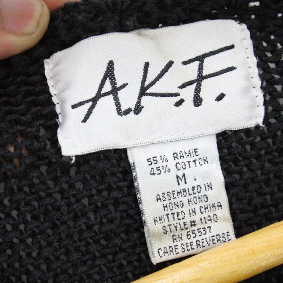 Vintage AKF Knit Sweater Womens Black Pullover Floral Embroidered Heavyweight M - Picture 6 of 9